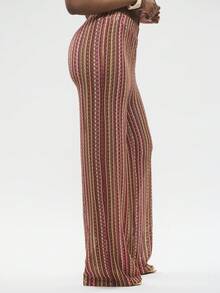 Modviera Quần ống rộng kẻ sọc nhiều màu sắc, cạp chun dành cho nữ, kiểu dáng thoải mái. - Nhiều màu - Xem 5