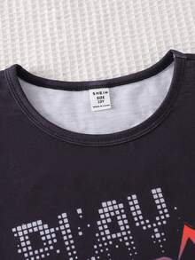 Conjunto de pijama de pantalón y top de manga corta con gráfico de videojuego casual para niños - Negro - Ver 6