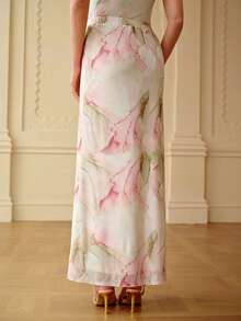 ZEYLAH Women's Elegant Tie-Dye Print Mesh Mermaid Skirt - Green - View 4