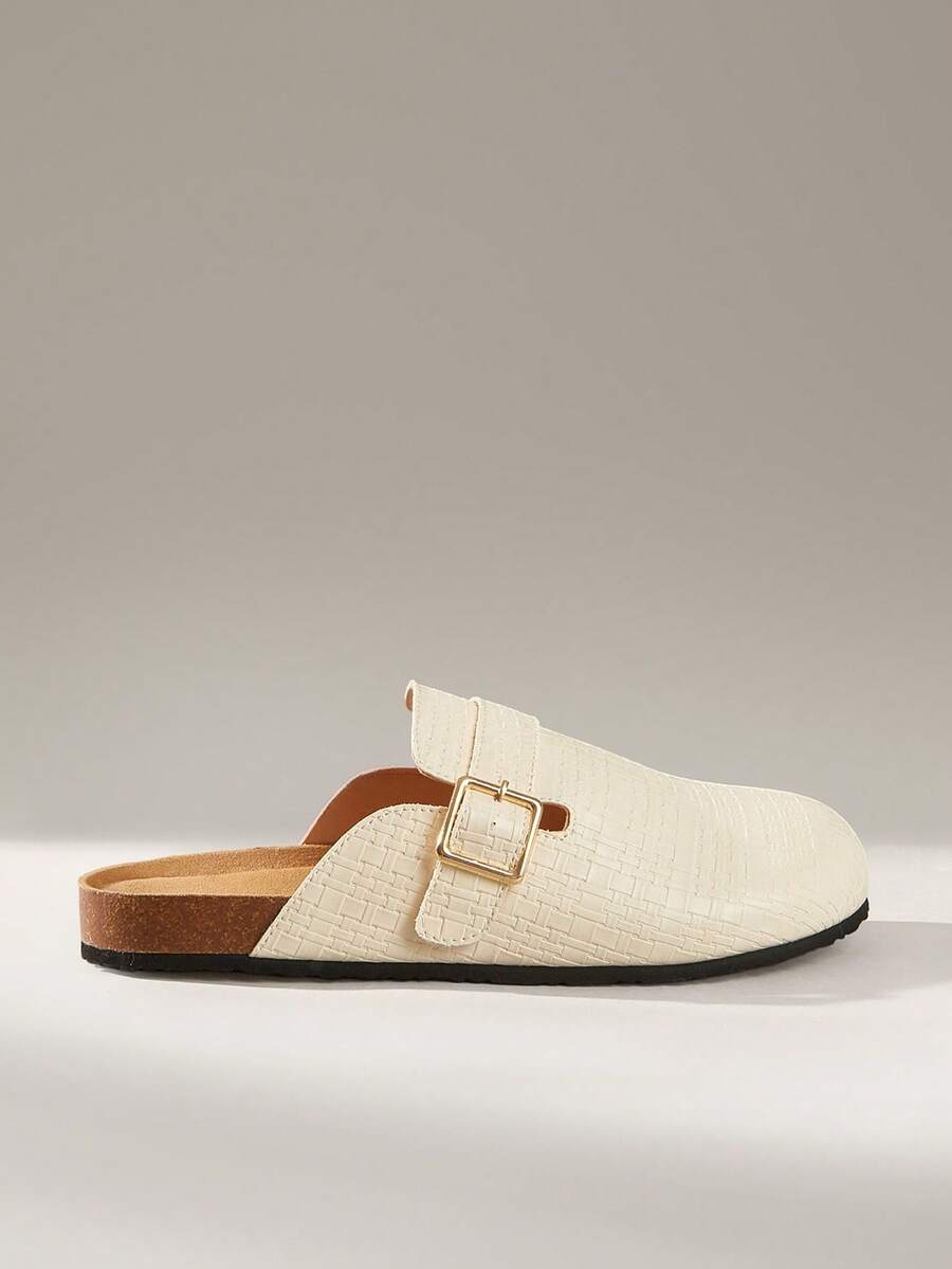Solecia Sandal Selop Setengah Tertutup Wanita Terbaru, Bahan PU, Sepatu Nyaman, Kasual dan Serbaguna untuk Perjalanan Sehari-hari - Cangkang putih - View 1