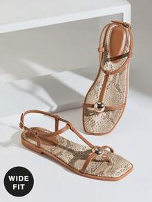 SHUZIA Sandal đế bằng dáng rộng, thoải mái, kiểu dáng thường ngày, có quai xỏ ngón dành cho nữ. - màu nâu - Xem 7