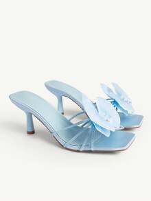 CUCCOO CHICEST Women's Simple Black Snake Skin Pattern Square Toe Low Heel Sandals Valentine's Day Elegant Shoes - blue satin - View 3