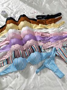 Swim Mod 两件套花瓣拼接硬杯可拆卸肩带纯色性感比基尼套装，黑色配黑色罩杯 - 黑色 - 查看 6