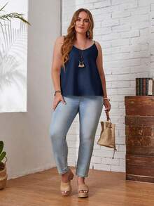EMERY ROSE Camiseta de tirantes de unicolor informal de talla grande - Azul Marino - Ver 4