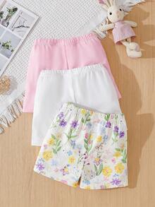 SHEIN 3件套婴幼儿男女通用休闲卡通兔子印花裤，适合春夏季日常穿着、外出和居家使用，0-3岁 - 彩色 - 查看 4