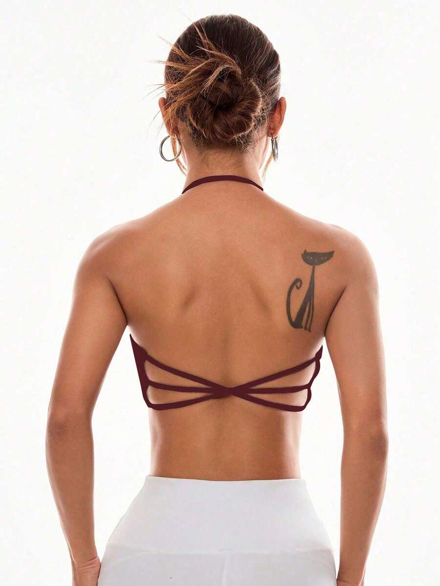 Slayform Slayform Women's Solid Color Criss-Cross Back Racerback Sports Bra - Burgundy - View 1