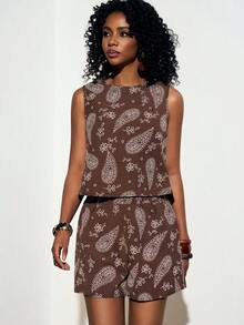 Zivah 2026 Women's Printed Vacation Casual Unique Pattern Printed Fabric Top And Shorts Set - Black - View 6
