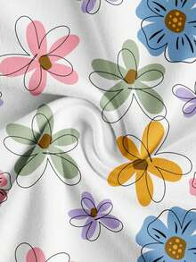 SHEIN CURVE+ Plus Size Colorful Floral Print Casual Shirt For Women, Suitable For Spring/Summer - White - View 5