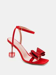 Glitzique 新品时尚水钻蝴蝶结水晶高跟凉鞋，百搭情人节风格 - 紅色 - 查看 7