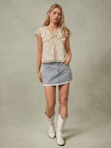 WESTFADE 印花梭织短袖系带上衣 - 彩色 - 查看 3