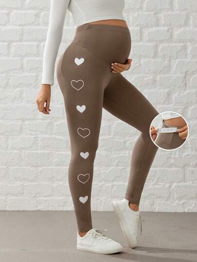 SHEIN سروال ضيق للحوامل قابل للتعديل بطبعة قلب
