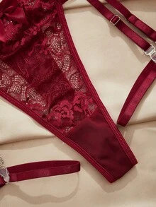 Seduluxe Bộ đồ lót ren phối nhiều mảnh cỡ lớn 4 món - Màu Đỏ Sâu - Xem 4