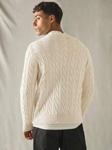 SWAVVY 男士针织休闲宽松长袖毛衣，时尚又充满活力 - 杏色 - 查看 2