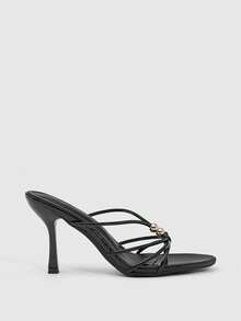 CUCCOO SZL 女士鞋履 春夏新款黑色圆头细高跟凉鞋拖鞋 时尚舒适 百搭性感派对夜店女凉鞋 女鞋 - 黑色 - 查看 2