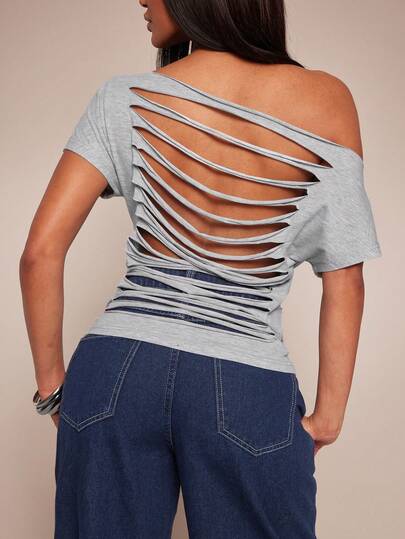 Radiana Women's Casual Sleeveless Top With Asymmetric Ripped Slogan Print, Fashionable Street Style For Spring/Summer