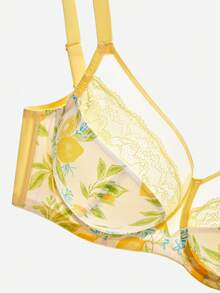 LUVLETTE Plus Woman Breezy Comfort Lingerie Full Coverage Support Tropicoqueta Underwire Lemon Print Vacation Sexy Unlined Lace Minimizer Bra Now Trending - Multicolor - View 6