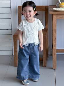 DAZY 女童水洗韩式宽松阔腿休闲牛仔裤 - 藍色 - 查看 8