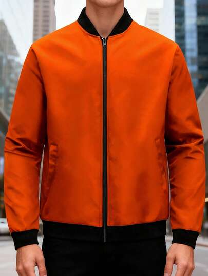 Manfinity Homme 男士棒球领拉链休闲百搭日常长袖外套