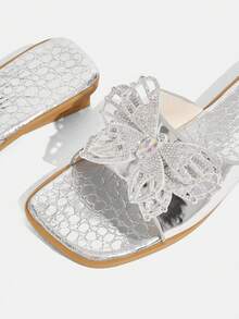 CUCCOO TILAWA A Pair Of Women's Low-Heeled Flat Sandals, Gorgeous Style Fashion Sequined Bow Slippers - Silver - View 5