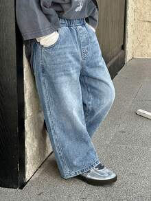 DAZY Young Boy Loose Straight Leg Jeans, All-Match Versatile Pants For Autumn - Light Wash - View 3