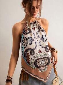 Freevana 女士花卉图案音乐节复古派对露背吊带背心 - 彩色 - 查看 5