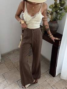 Strévra Women's Casual/Work Bell-Bottom Striped Pants - Khaki - View 4