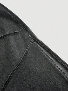 SHEIN MOD 大码女式抽绳腰休闲铅笔牛仔迷你裙 - 黑色 - 查看 4