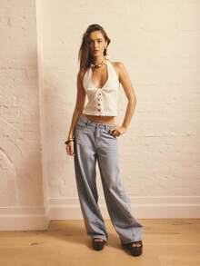 Aralina HALTER NECK BUTTON THROUGH TOP WITH CF TIE UP - White - View 7