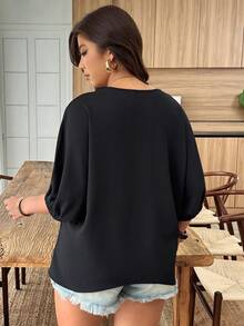 Weeklong Plus Size Women's Spring/Summer Leopard Print Patchwork Loose Casual Shirt Dress - Black - View 2