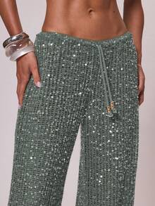 Musera Resort Pantalon large à cordon de serrage avec paillettes scintillantes. Couvre-maillot de bain pour vacances, voyages d'été et plage. Terra Sol Printemps - Vert - Voir 5