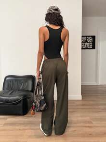 Muchica 女士夏季新款黑色钥匙孔设计方领连体衣 - 黑色 - 查看 2