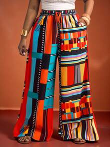 Truni Quần ống rộng cạp cao kiểu Bohemian in họa tiết dành cho nữ cỡ lớn, phù hợp cho các lễ hội âm nhạc, phong cách du mục phương Tây, kỳ nghỉ, phong cách Bohemian, bãi biển, mặc hàng ngày, tiệc tùng, dạ hội tốt nghiệp, hộp đêm, v.v. - Nhiều màu - Xem 2