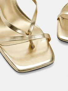 Glitzique 女士高跟凉鞋，方头绑带露趾设计，性感优雅舒适，细带露趾高跟凉鞋，多带交叉踝带高跟凉鞋，夏季派对晚宴凉鞋，时尚细高跟凉鞋，奢华系带高跟凉鞋，标准尺码 - 金色 - 查看 10