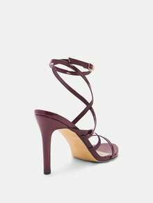 Glitzique Giày sandal cao gót mũi tròn, gót nhọn, quai ngang mắt cá chân, màu vàng kim loại, gợi cảm, thời trang dự tiệc dành cho nữ, thích hợp cho mùa xuân/hè. - Màu Đỏ Sâu - Xem 6