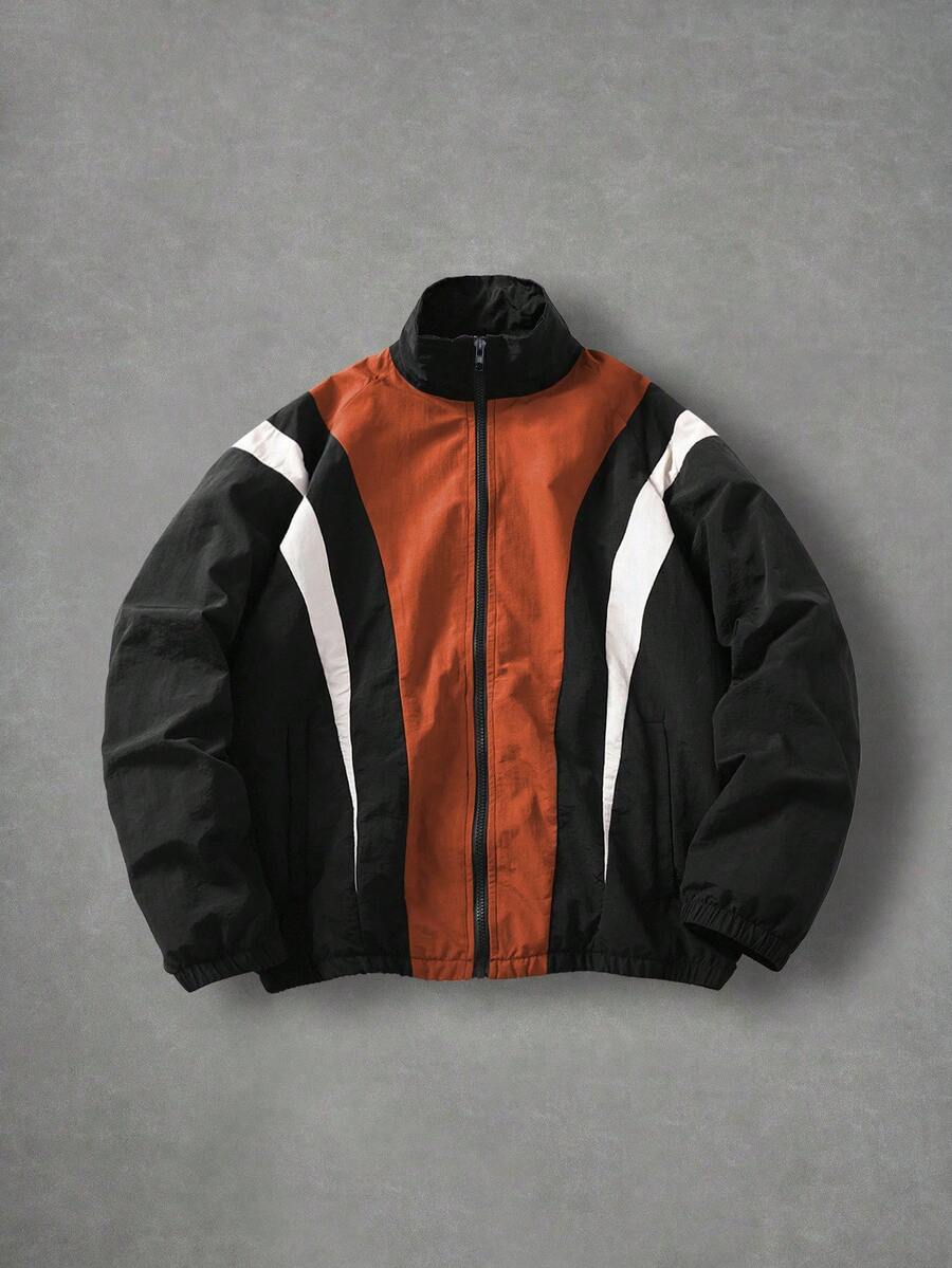 Manfinity EMRG Áo khoác nam dáng rộng, phối màu tương phản, khóa kéo phía trước, phong cách thường ngày. - trái cam - Xem 1