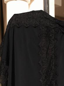 Swim Chiccia Women's Solid Color Spaghetti Strap Lace Trim Swimdress, Spring/Summer - Black - View 8