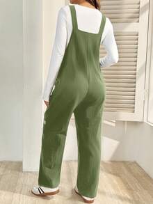 SHEIN Pregnant Women Floral Embroidery Pattern Casual Versatile Daily Wear Jumpsuit - Army Green - View 2