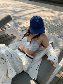 DAZY Atasan Camisole Halter Bergaris Esensial untuk Pantai Musim Panas Wanita - Biru - View 4
