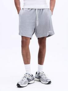 SUMWON Men's Relaxed Fit Casual Drawstring Towelling Shorts With Side Pockets And Cuffed Hem For Summer Comfort - Grey - View 4