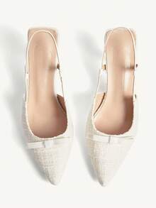 CUCCOO CHICEST Women Shoes Women's Pointed High Heels Beige Plaid Material Bow Fashionable And Elegant Daily Commute Hundred High Heels Shoes Rear Strap Empty Shoes Women's Shoes Wedding Shoes Spring Shoes Bride Shoes - Beige - View 2