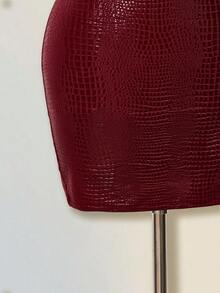 SHEIN ICON Y2K Women's Mardi Gras Sexy Festiva Burgundy Concert Party Club Coachella Maroon Solid Color Round Neck Sleeveless Fitted Backless Mini Dress, Summer - Burgundy - View 12