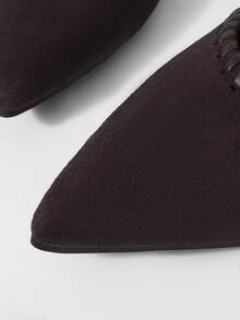 女士尖头搭扣设计休闲时尚粗跟乐福鞋 - 巧克力棕 - 查看 5