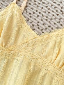 SHEIN Áo hai dây ren cho bé gái tuổi teen, áo hai dây ren màu trơn thanh lịch, phù hợp cho mùa hè, kỳ nghỉ, mặc thường ngày, ở nhà, kiểu BM. - Màu Mù tạt vàng - Xem 4