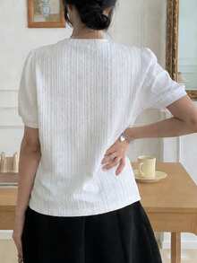 DAZY Camiseta de manga corta de cuello redondo versátil y holgada para uso casual y de oficina para mujer en verano - Blanco - Ver 3