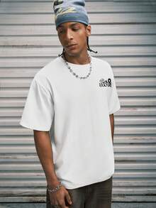 Modcrash 男士休闲时尚街头印花落肩宽松透气短袖T恤，夏季 - 白色 - 查看 5