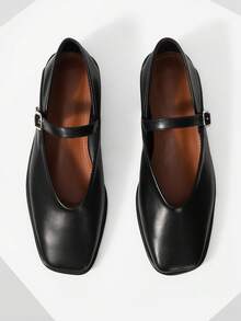 Mnmlis Women's Classic Comfortable Commuter Style Black Square Toe Mary Jane Flat Shoes - Black - View 1