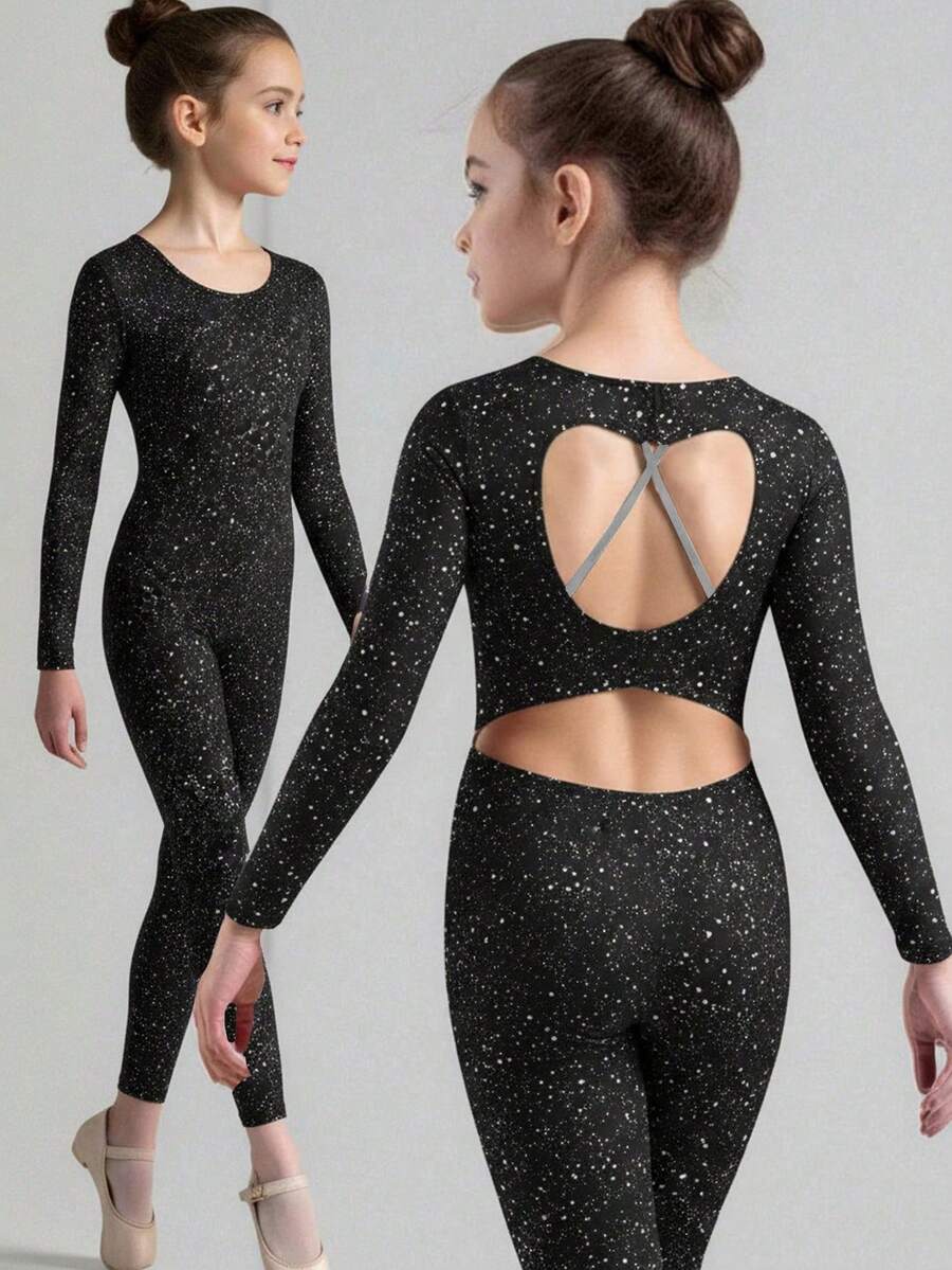 SHEIN Bộ đồ liền thân thể thao dài tay thường ngày cho bé gái tuổi teen - màu đen - Xem 1