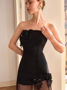 CLARA VERO Women's Bow Collar Printed Petal Sleeve Blouse And Ruffle Hem Skirt 2 Pieces Set - Black - View 5