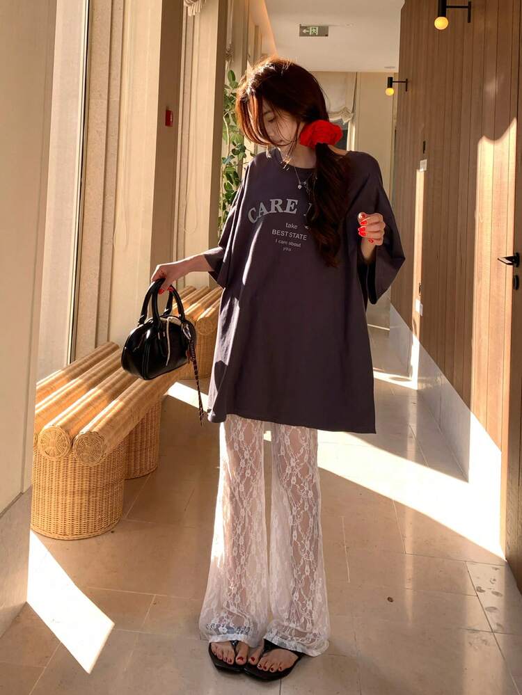 Women's Lace Patchwork Design Flared Leg Pants