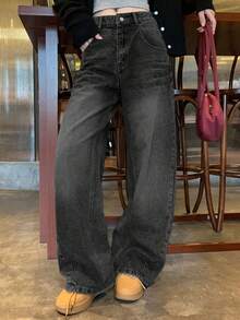 DAZY 女士做旧水洗韩式街头风休闲牛仔裤 - 灰色 - 查看 5